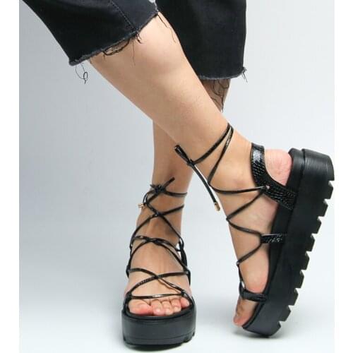 Plus Size 2021 Womens Gladiator Sandal Woman Platform Wedge Cross Tied Casual Shoe Summer Sexy Lady Ankle Wrap Lace Up Footwear
