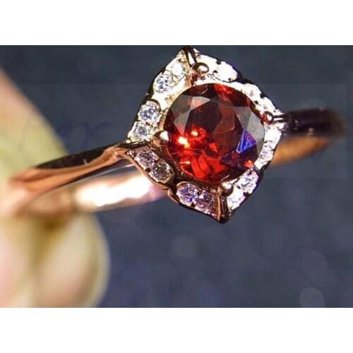 Per jewelry Natural garnet round style ring 925 sterling silver Free shipping Finger jewelry 1ct gemstone J8070914
