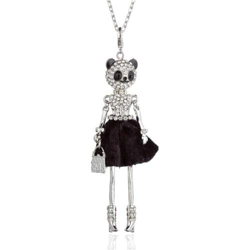 Lovely Rhinestone Dressing Panda Girl Statement Chain Necklace Handmade Animal Pendant Choker Necklace For Women Maxi Jewelry