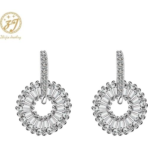 Zhijia new arrival popular style round zircon crystal rhinestone women stud earrings vintage gifts for female