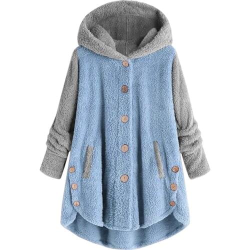 Winter Warm hoodies Women Plus Size 5xl Button Coat Patchworl Tops Hooded hoodie Pullover Loose Sweatshirt jackets Coat свитшот