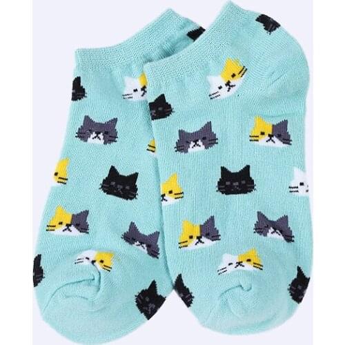 1 Pair Summer Casual Fashion Women Cute Cat Invisible Socks Cotton Colored Short Socks Womens With Print Socks