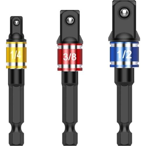 3pcs 1/4" 3/8" 1/2" Impact Socket Adapter Hex Shank Drill Bit Adapter Nut Driver Extension Power Drill Adapter