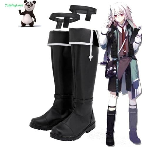 Arknights Ansel Black Cosplay Shoes Cosplay Long Boots Leather Custom Made For Party Christmas Halloween