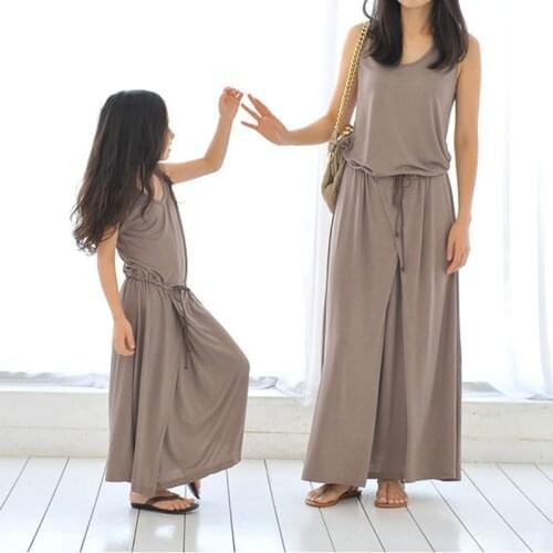 Baywell Summer Parent-child Solid Long Dress Family Matching Outfits Fashion Mother Daughter Mom Baby Girl Dresses Clothes