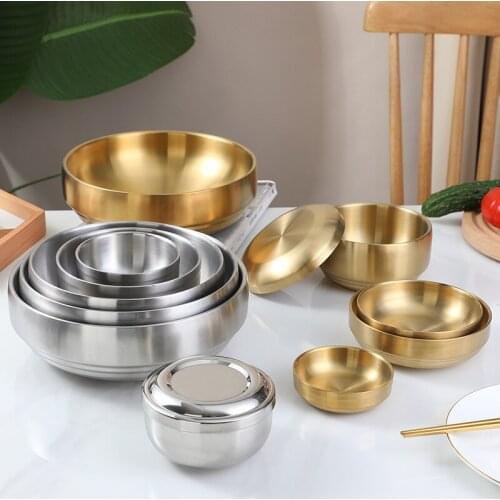 Stainless Steel Double Rice Soup Bowl With Lid Anti-Scalding Korean Cuisine Kimchi Bowl Child Small Bowl Kitchen Food Container