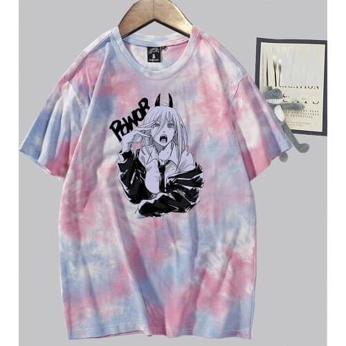 Fashion Tie Dye Manga Top Chainsaw Man Print T-Shirt Harajuku Anime Power Casual Men Women Unisex Clothes Hip Hop Tops Tees