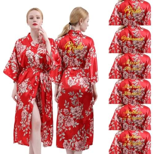 Long Women Bridal Bridesmaid Print Letter Wedding Dressing Robe Gown Sexy V-Neck Rayon Kimono Bathrobe Summer Loose Home Skirt