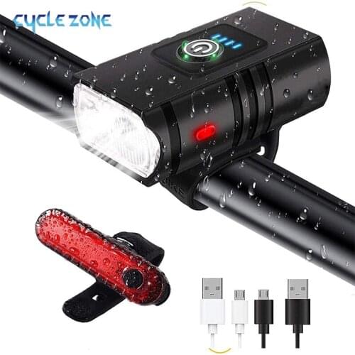 USB Rechargeable Bike Light Set Super Bright Waterproof Bicycle Headlight and Taillight Easy to Mount Fits for MTB Road Cycling