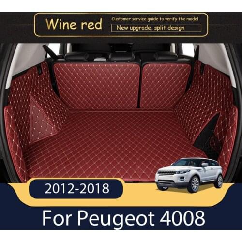 Leather Car Trunk Mat For Peugeot 4008 2012-2018 Cargo Liner Accessories Interior Boot