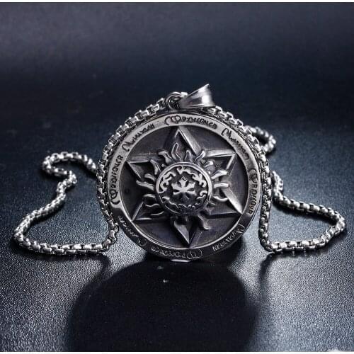 Cool Rock Punk Circle Shaped Vintage Stainless Steel Sun Star of David Pendant Necklace Chain 24inch