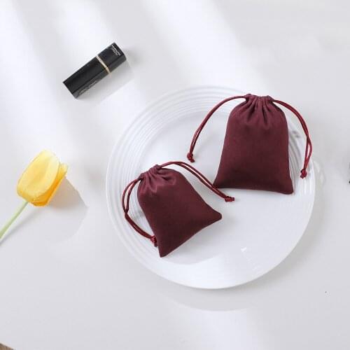 50 Drawstring Bags Custom Jewelry Packaging Pouches Chic Wedding Favor Gift Dark Red Flannel Woman Cosmetic Organizer Print Logo