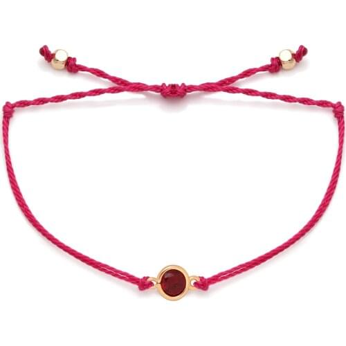 Pretty Cute Tiny Wine Red Cubic Zirconia Brass Adjustable Charm Bracelet Women Girl 2020 New Fashion Brown Waxe String Jewelry