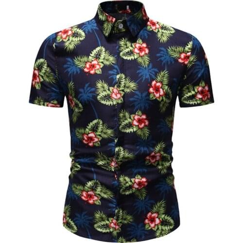 Mens brand new summer personalized fashion business leisure beach resort Hawaii short sleeve printed shirt mens dress shirts