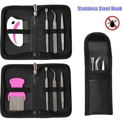 Tick Removal Tool Set Knot Comb Tick Remover Tools Set Efficient Safe Stainless Steel Tick Hook Tweezers For Humans Cats Dogs