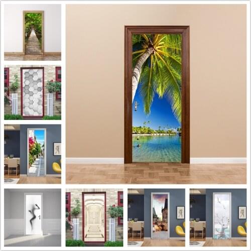 Door Sticker Nature Scenery Wallpaper 3D Doors Mural Home Decoration Livingroom Bedroom DIY Adhesive Waterproof Poster Art Decal