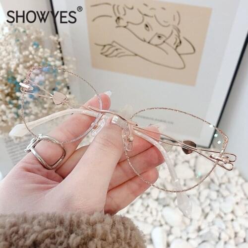 New Fashion Rimless Glasses Women Oversize Myopia Prescription Eyeglasses Inlay Gold Powder Heard Decoration Eye Glasses 858