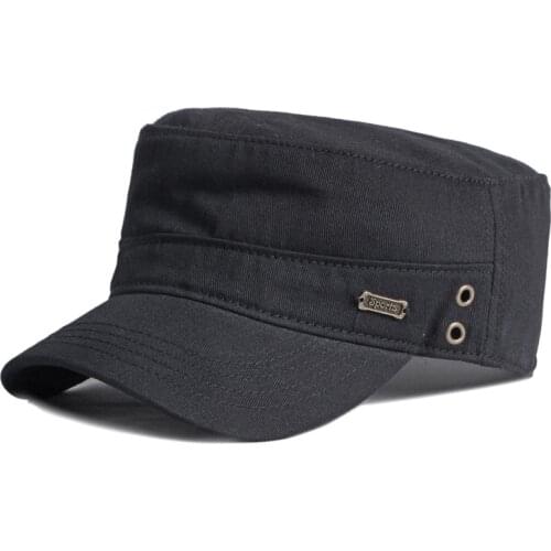 NEW Summer Cotton Military Hats Men Flat Top Sun Hat For Women Solid Black Green Outdoor Cadet Army Cap Peaked Visor Adjustable