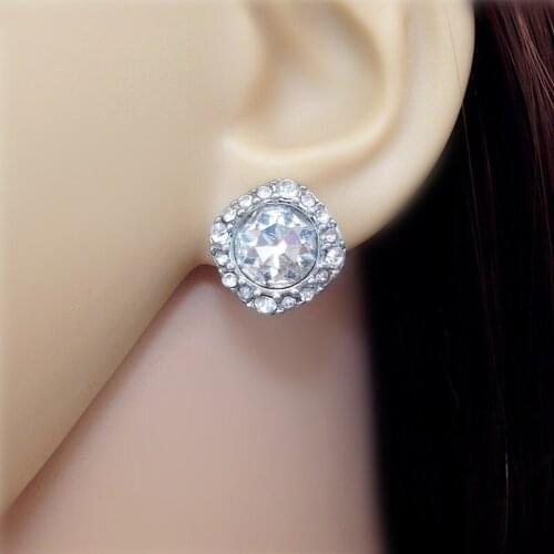 New Arrival Fashion Bride Jewelry Clear Imitation Crystal Small Square Stones Stud Earrings