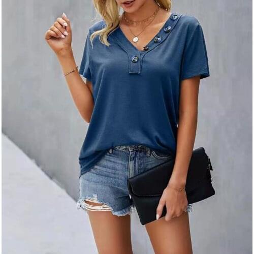 Office Shirts For Female Blusas Plus Size Clothing Tops Womens Casual Fashion V-neck Solid Color Loose Short-sleeved Shirt
