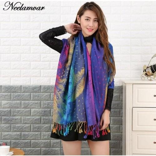 Autumn and Winter new designs fringed scarf women fashion national style pashmina peacock feather scarves big size shawl echarpe