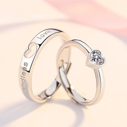 1 Pair Love Heart-shaped Couple Rings Women Men Engagement Wedding Bands Jewelry