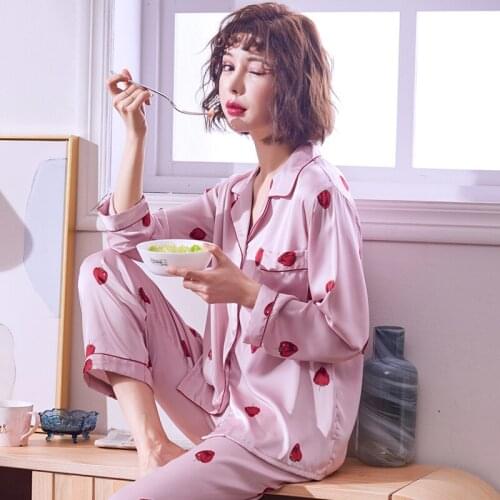 Pajamas Women Spring Autumn Ice Silk Sexy Sleepwear Summer Two Set Korean Version Loose Long Sleeve Silk Home Clothes H5608