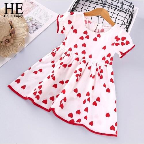 HE Hello Enjoy Baby Girls Dresses 2020 Summer Girls Clothes Sleeveless Small Love Print Dress for Kids Princess Elegant Costume