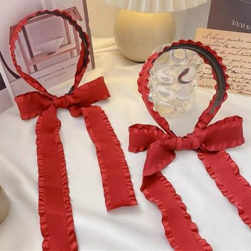 2021 Spring Fashion Long Streamer Headband Red Bowknot Fabric Ribbon Hairband Bezel Classical Elegant Headwear Hair Accessories