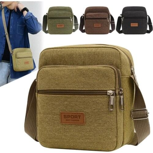 Mens Durable Canvas Shoulder Bag New Fashion Crossbody Bags For Men Solid Color Satchels Fashion Leisure Sling Zipper Handbags