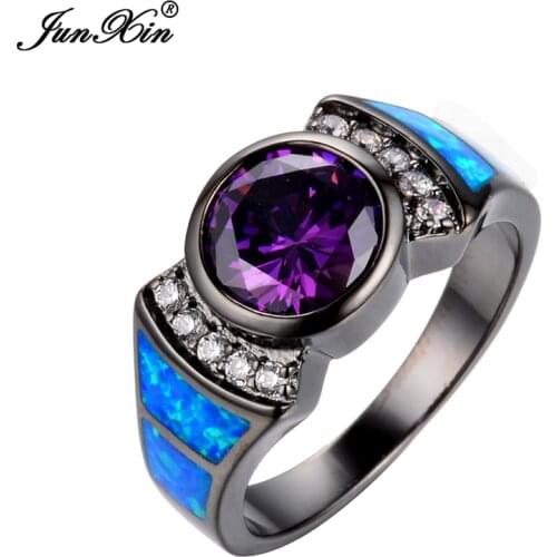 Size 6/7/8/9 Purple Women Wedding Ocean Blue Opal Rings 10KT Black Gold Filled Engagement Ring New Arrival RB0252