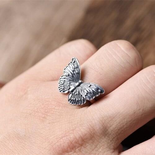 Silver 925 Ring Jewelry for Women Butterfly Rings Vintage Retro Open Rings for Women National Style Engagement Fashion Jewelry