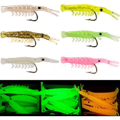 100pcs Silicone Shrimp Fish Lures Fishing Hook Bait Storage Box Luminous Simulation Soft Prawn Lure Hook Tackle Bait Fishing