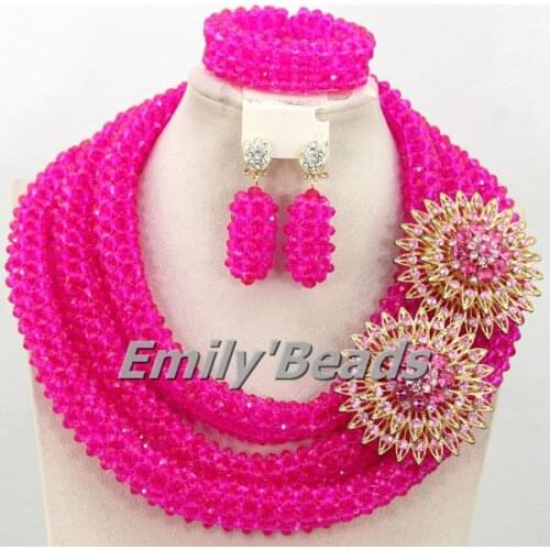 Marvelous Nigerian Wedding Afican Beads Jewelry Set Fuchsia Pink Crystal Beads Jewelry Set 2015 Handmade Free Shipping AMJ150