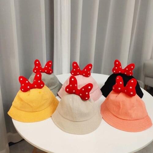 Summer Baby Girl Outdoor Cotton Hat Fisherman Cap Lovely Red Bow Bucket Cap Kids Headwear Accessories(for 2-4 Years Old Age)