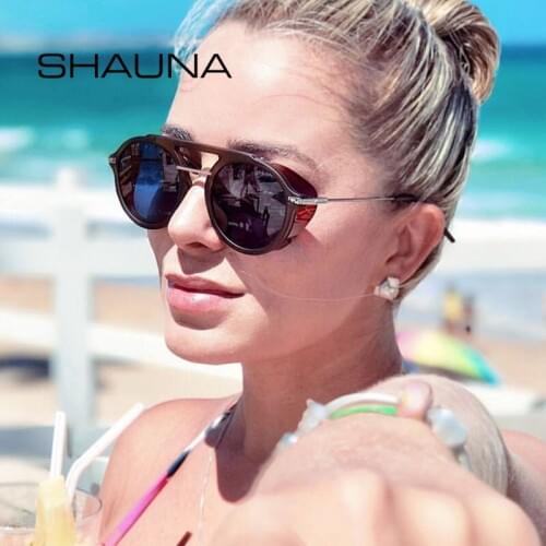 SHAUNA Vintage Round Punk Sunglasses Women Retro Steampunk Folding Goggle Shades Men UV400