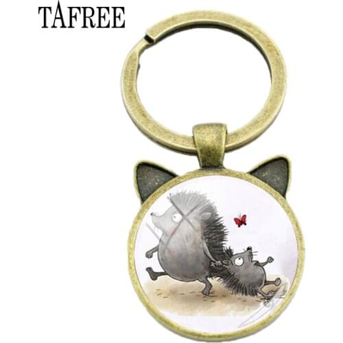 TAFREE Vintage Hedgehog Picture Ear keychain Lovely Animal Ear Shaped Pendant Keychains ring women jewelry HF04