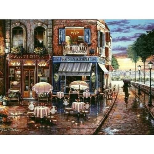 Needlework,Romantic town street corner Cafe 14ct Unprinted Embroidery,DIY Cross stitch kit,Art Pattern Cross-Stitching Decor