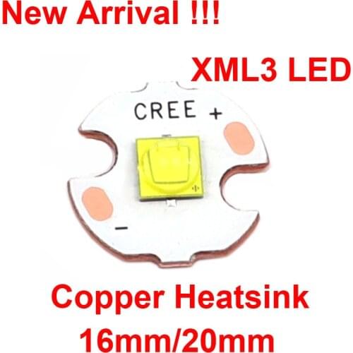1PC 16mm/20mm XML3 LED Xlamp XM-L3 L3 17W 5050 LED Emitter Chip Cool white Bulb Diode Copper/Aluminum Base Board Heatsink Gasket