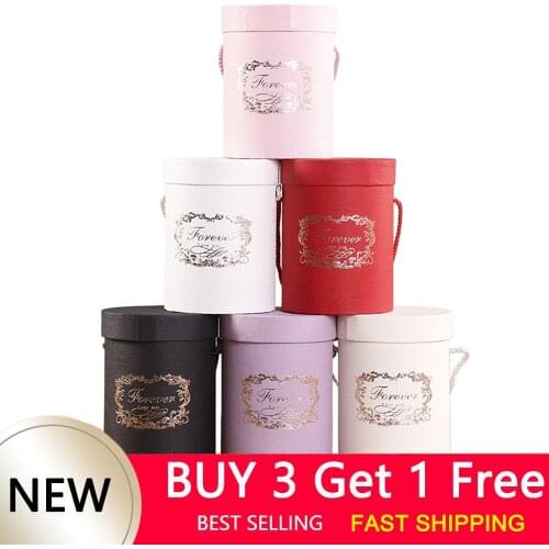 1 Pcs Round Flower Paper Boxes Lid Hug Florist Flowers Bucket Gift Packaging Box Gift Candy Bar Party Wedding gift Storage Boxes