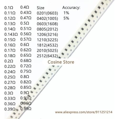 100 Pcs/Lot RC0805 F 2012 SMD Low Resistance Resistors 1% 0.125W 1/8W 0.1R 100mR 0.12R 120mR 0.13R 130mR 0.15R 150mR 0.18R 180mR