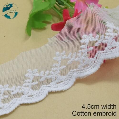 5yards 4.5cm white lace cotton embroidery lace french lace ribbon fabric guipure diy trims warp knitting sewing Accessories#3722