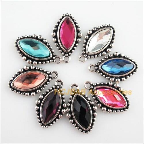 Fashion 8Pcs New Oval Charms Tibetan Silver Tone Retro Eye Mixed Crystal Pendants 14.5x23.5mm