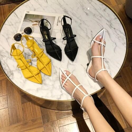 New Sandals Summer Korean Version Of Woman Fashion Low-Heeled Pointed Leather Hollow Fine Heel Party Shoes Office Dress Shoe