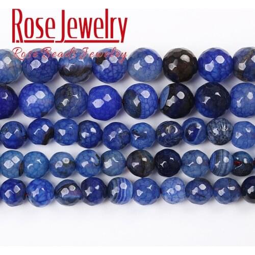 Faceted Natural Stone Navy blue Dragon Vein Agates Loose Beads for Jewelry Making Charm Accessories DIY Bracelet 15" 4/6/8/10mm