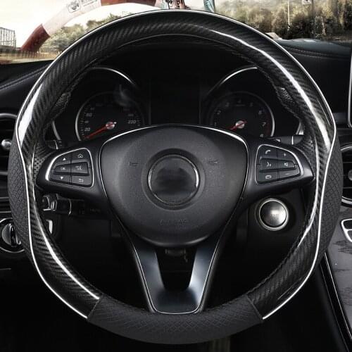 Carbon Fiber +Leather Car Steering Wheel Cover 38CM Non-slip Wear-resistant Sweat Absorbing Fashion Sports Steering Wheel Cover