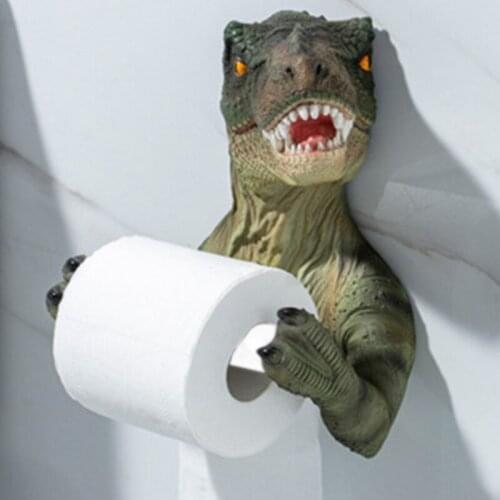 3D Dinosaur Roll Paper Holder Wall-mounted Toilet Paper Rack Tyrannosaurus Decorative Tissue Towels Holder for Bathroom Home