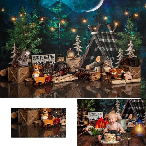 Child 1st birthday Backdrops Kids Jungle Forest Baby Backdrop Party Decor Wild One-Newbor Cake Smash Moon Wood Box Photo Studio