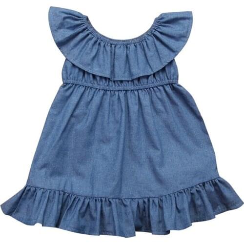 Toddler Kids Baby Girls Dress Summer Sleeveless Blue Denim Princess Dresses Pageant Holiday Clothes Children Girl Clothing