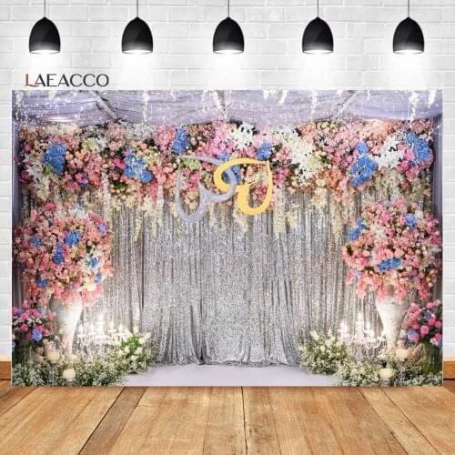 Laeacco Photo Backgrounds Wedding Photography Backdrops Flowers Floral Green Grass Curtain Poster Photophone Birthday Photocall